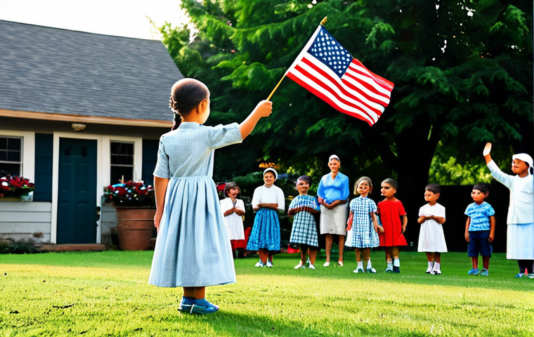 Nostalgic Independence Day Celebration**

"A heartwarming scene of a young child, fully clothed in modest, traditional clothing, waving a small flag with pride during an Independence Day celebration. The background shows a simple neighborhood gathering with families enjoying patriotic songs and dances. Safe for work, appropriate content, perfect anatomy, natural proportions, family-friendly, high quality, professional photography."

**