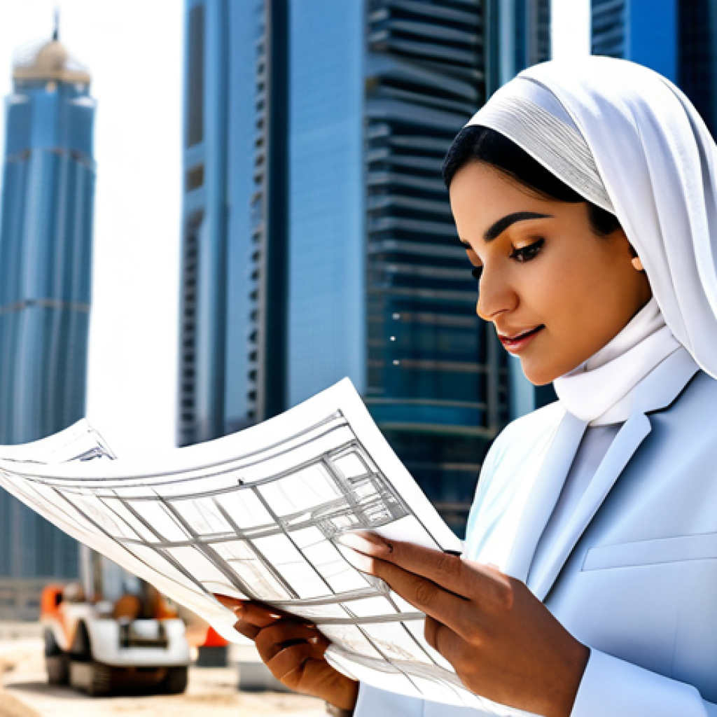 **Prompt:** A professional female architect, wearing a modest hijab and stylish, fully-clothed business attire, reviewing blueprints on a construction site in Dubai, modern skyscrapers in the background, perfect anatomy, natural pose, well-formed hands, appropriate content, safe for work, professional, high resolution.