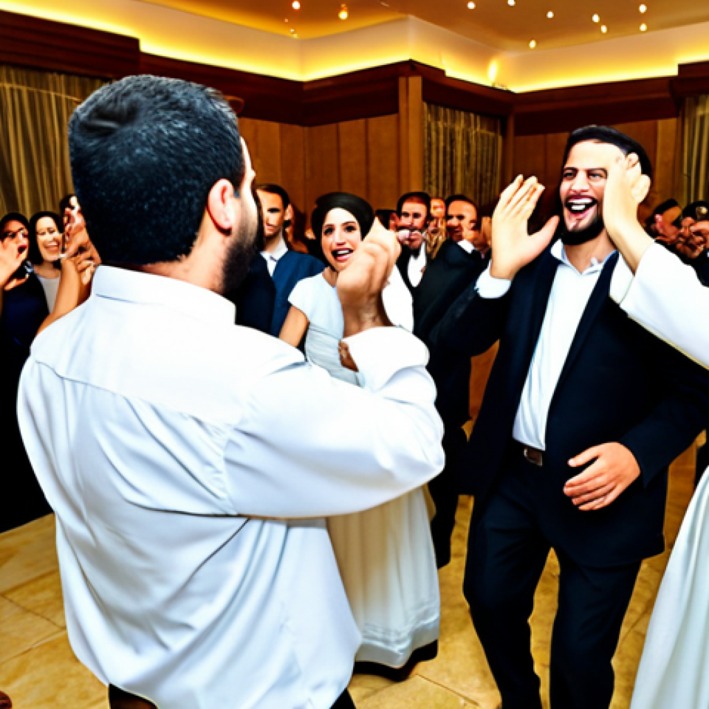 이스라엘의 전통 결혼식 음악 - Traditional Wedding Song**

"A group of fully clothed guests joyfully dancing the Hora at an Israeli...