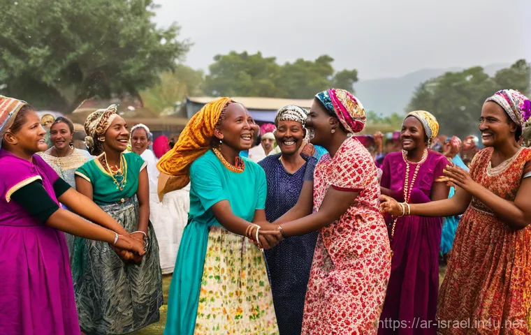 이스라엘 전통 댄스  호라 - **Prompt:** A vibrant, joyful scene of a diverse group of people, ranging from young children (weari...