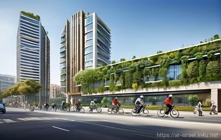 이스라엘의 공공 자전거 시스템 - **Prompt 2: Electric Bikes for All Ages and Terrains**
    "A modern, gently hilly cityscape at dusk...