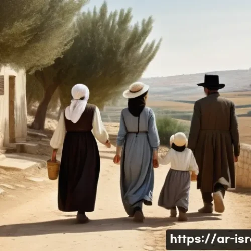 이스라엘 건국 역사 - A detailed historical scene depicting early 20th-century Jewish immigrants arriving in Palestine, dr...
