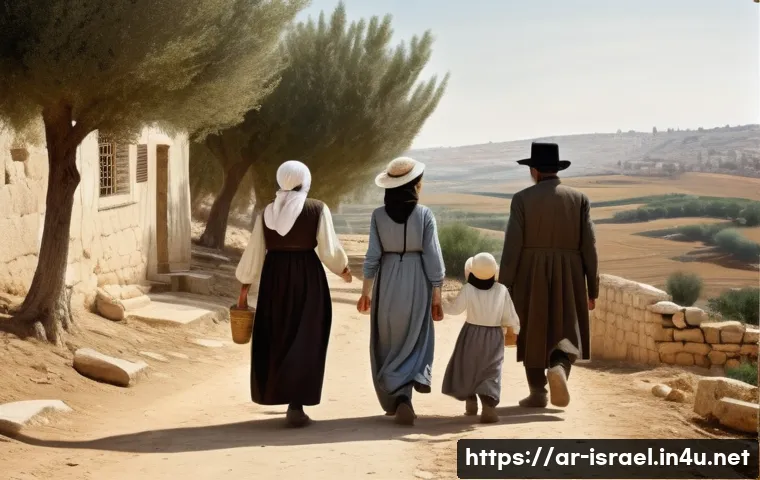 이스라엘 건국 역사 - A detailed historical scene depicting early 20th-century Jewish immigrants arriving in Palestine, dr...