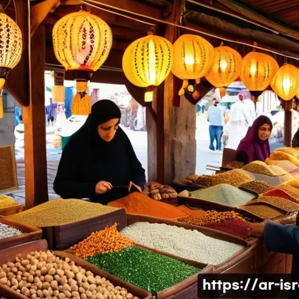이스라엘에서 할 수 있는 전통 체험 여행 - A vibrant traditional Middle Eastern market scene in Israel during the daytime, bustling with divers...