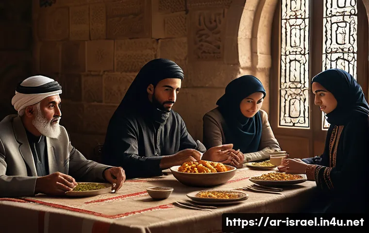 이스라엘을 배경으로 한 영화 및 드라마 - A detailed cinematic scene showing a multi-generational Arab family in Jerusalem&rsquo;s old city, dressed...
