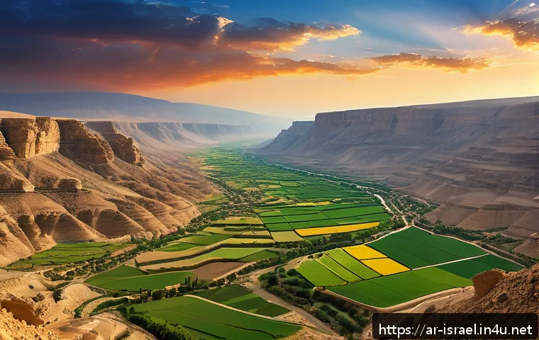 이스라엘 요르단계곡 여행 - A panoramic view of the Jordan Valley showcasing its unique geographical diversity: fertile plains b...