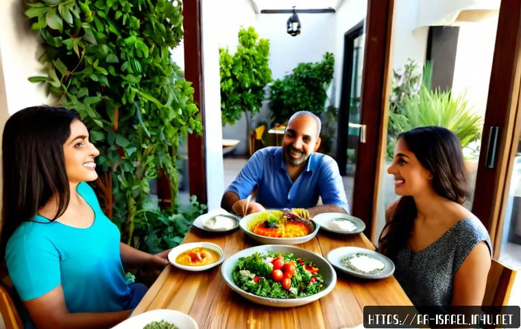이스라엘에서의 비건 레스토랑 찾기 - Photorealistic welcoming vegan restaurant in Tel Aviv, Israel, viewed from the entrance at eye level...