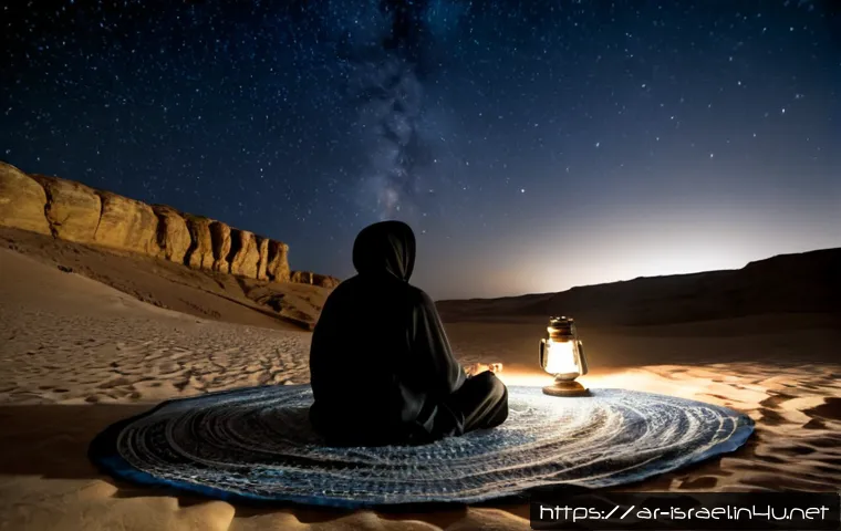 Home 17 이스라엘의 사막에서 별 보기 - Photorealistic wide-angle night scene in Israel’s Negev Desert, an Arab family in modest long-sleeve...